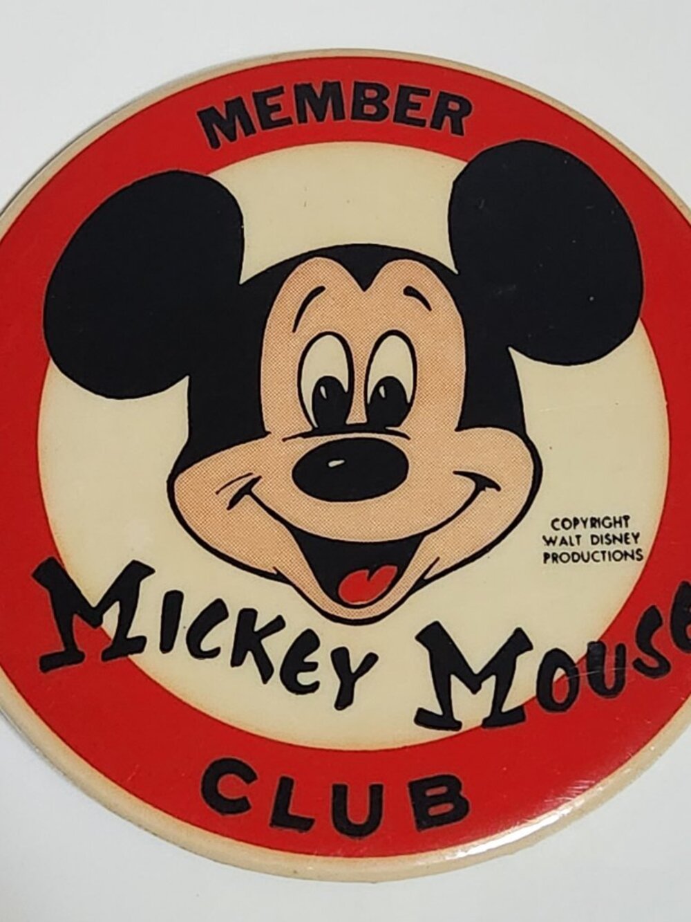 Vintage 1970s Mickey Mouse Club Member Pin 3.5" Pinback Button Badge Walt Disney
